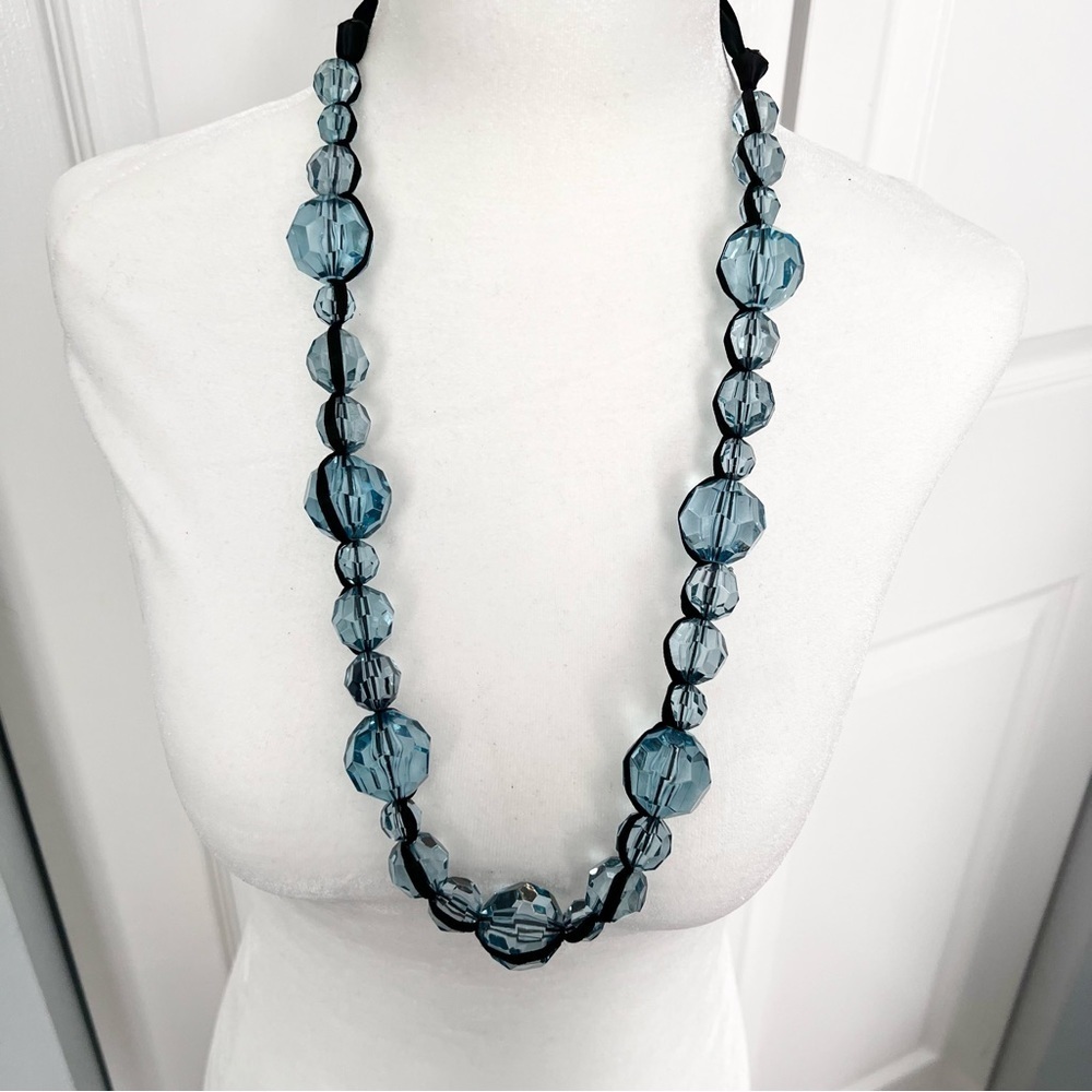 Long chunky tapered faceted beaded ribbon necklace